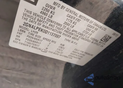 2013 Chevrolet Equinox 2Lt из США, поврежденный, VIN 2GNALPEK0D1137097